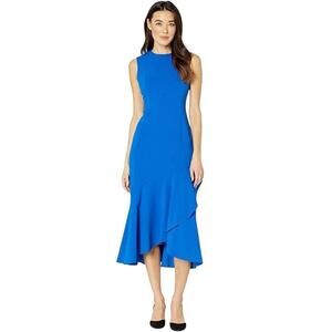 NWT Calvin Klein Midi Sheath Dress Size 4 Royal Blue Ruffle Hem Stretch Cocktail